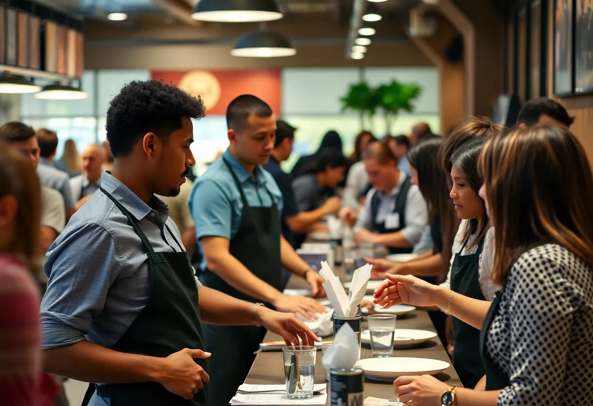 Servers working in a restaurant environment