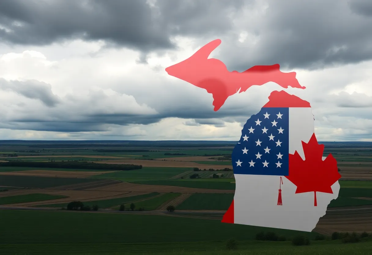 Landscape representing Michigan's agriculture amidst uncertainties of trade relations with Canada