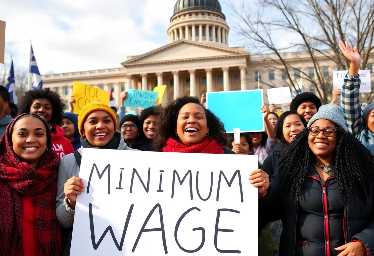 Celebration of workers in Michigan after minimum wage bill approval
