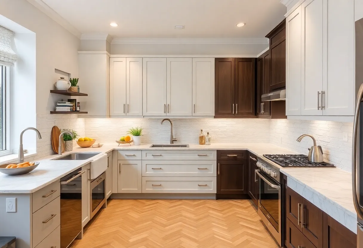 A stunning modern kitchen with new cabinets and appliances