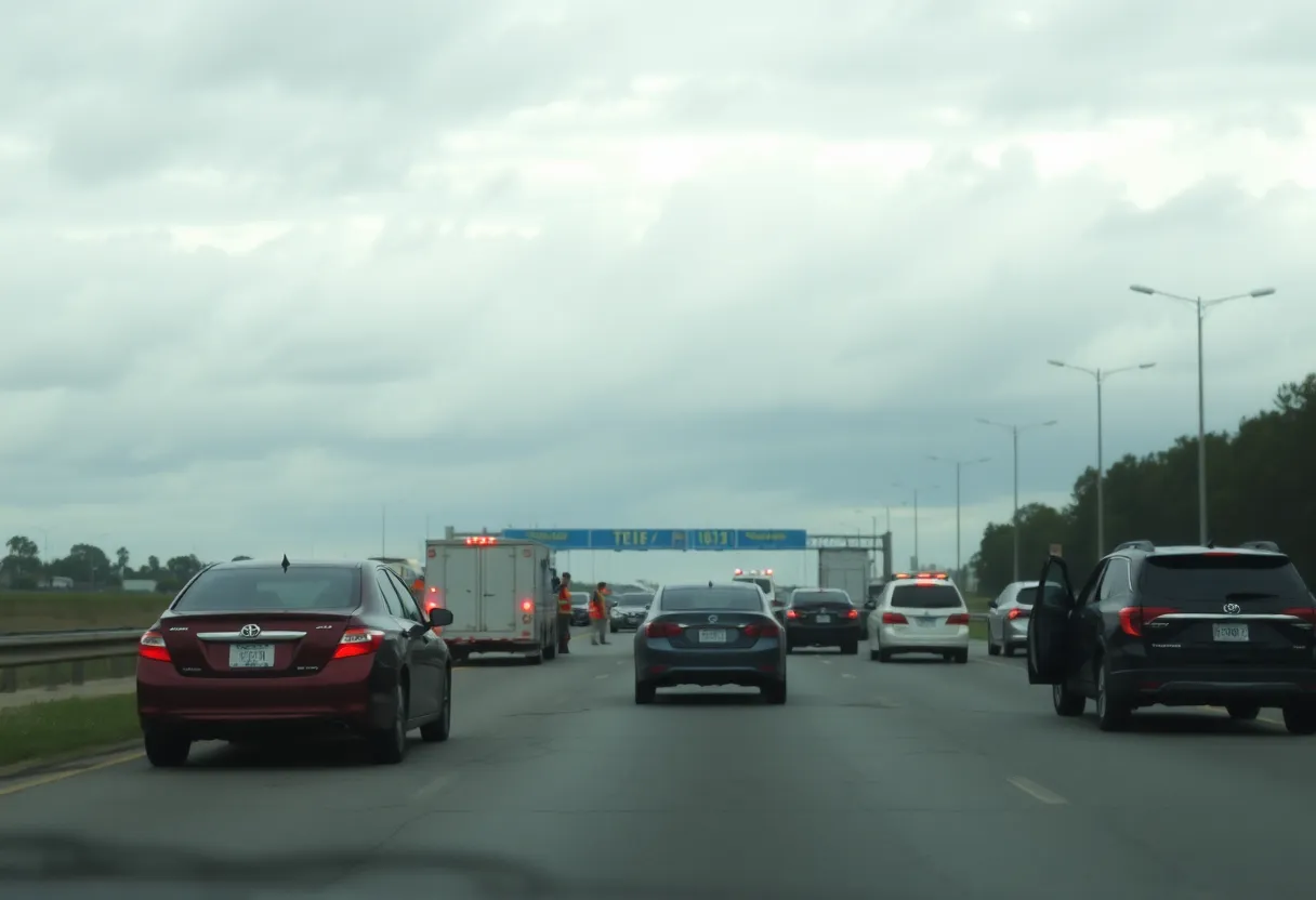 Emergency responders at a multi-vehicle crash on I-75 in Detroit.