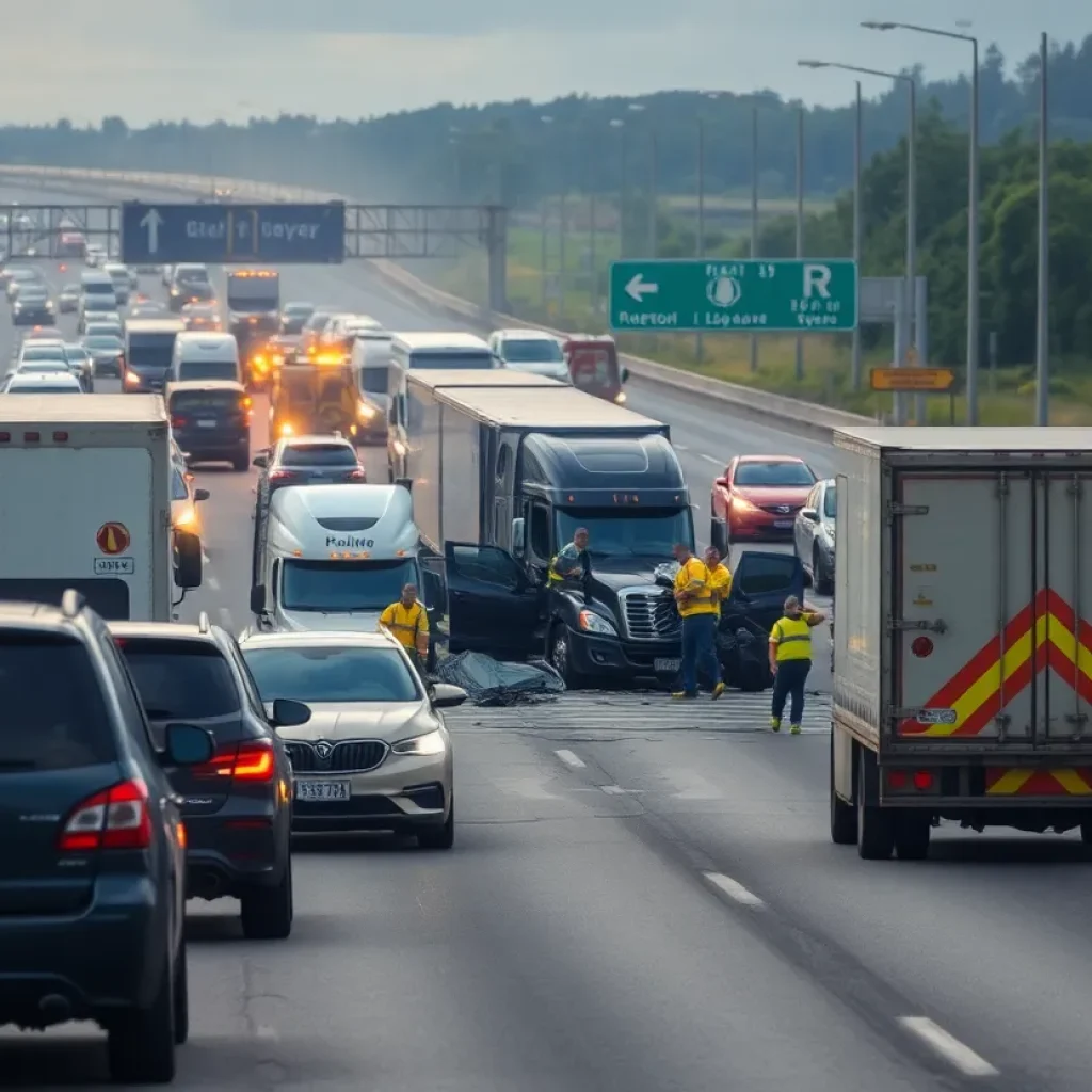 Scene of a traffic accident on I-96 with emergency responders