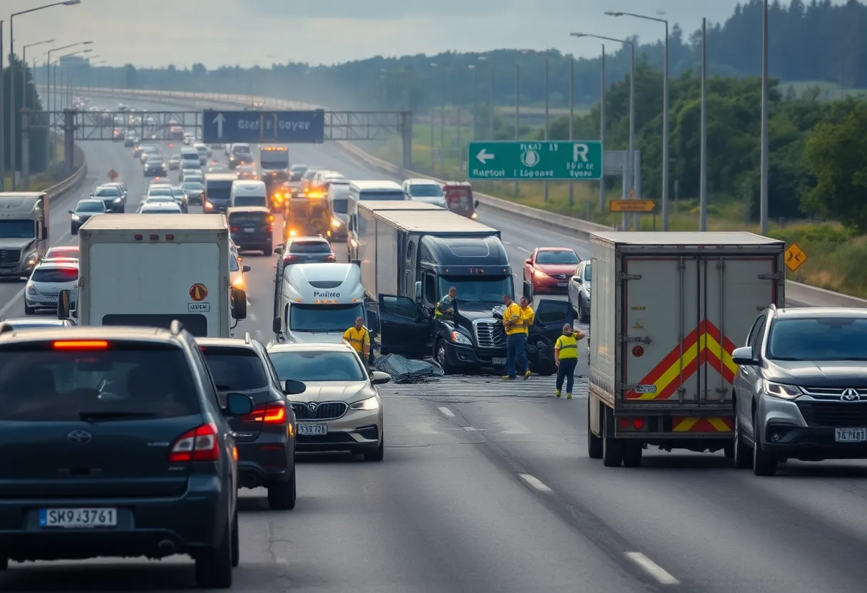 Scene of a traffic accident on I-96 with emergency responders