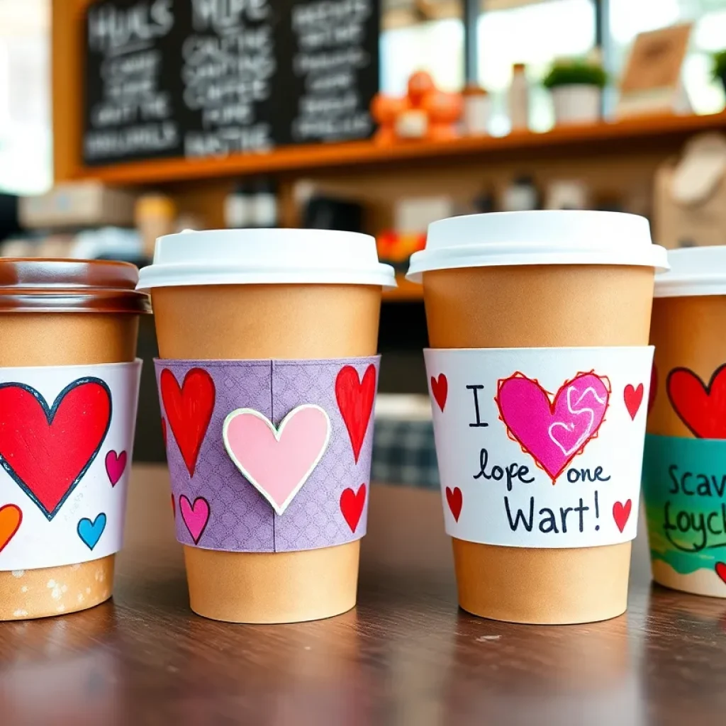 Creative Valentine's Day coffee sleeves designed by Novi students