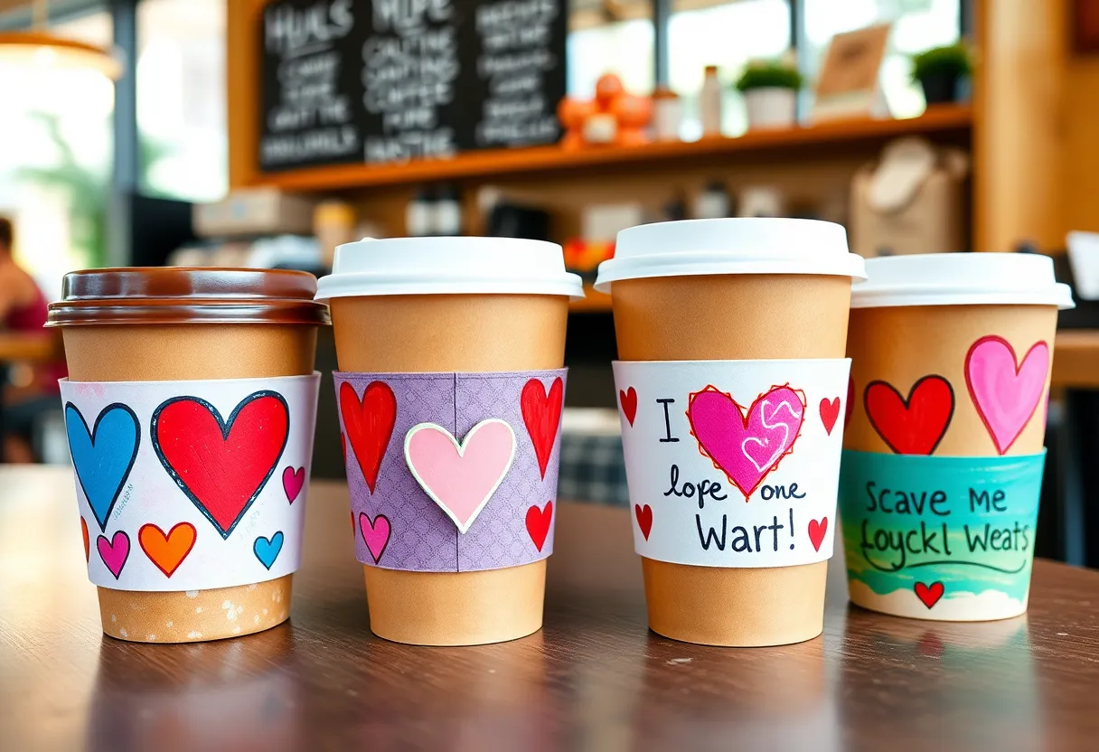 Creative Valentine's Day coffee sleeves designed by Novi students