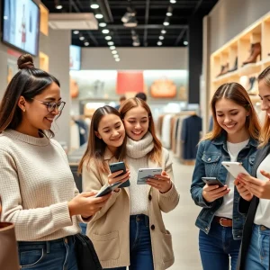Customers enjoying an omnichannel shopping experience in a retail store