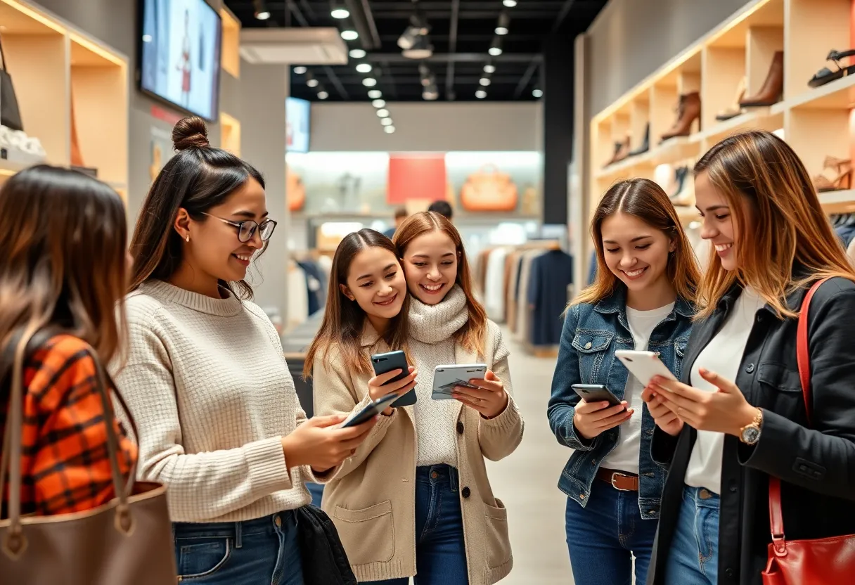 Customers enjoying an omnichannel shopping experience in a retail store
