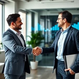 Executive handshake symbolizing the acquisition of Paysafe Direct by Kort Payments