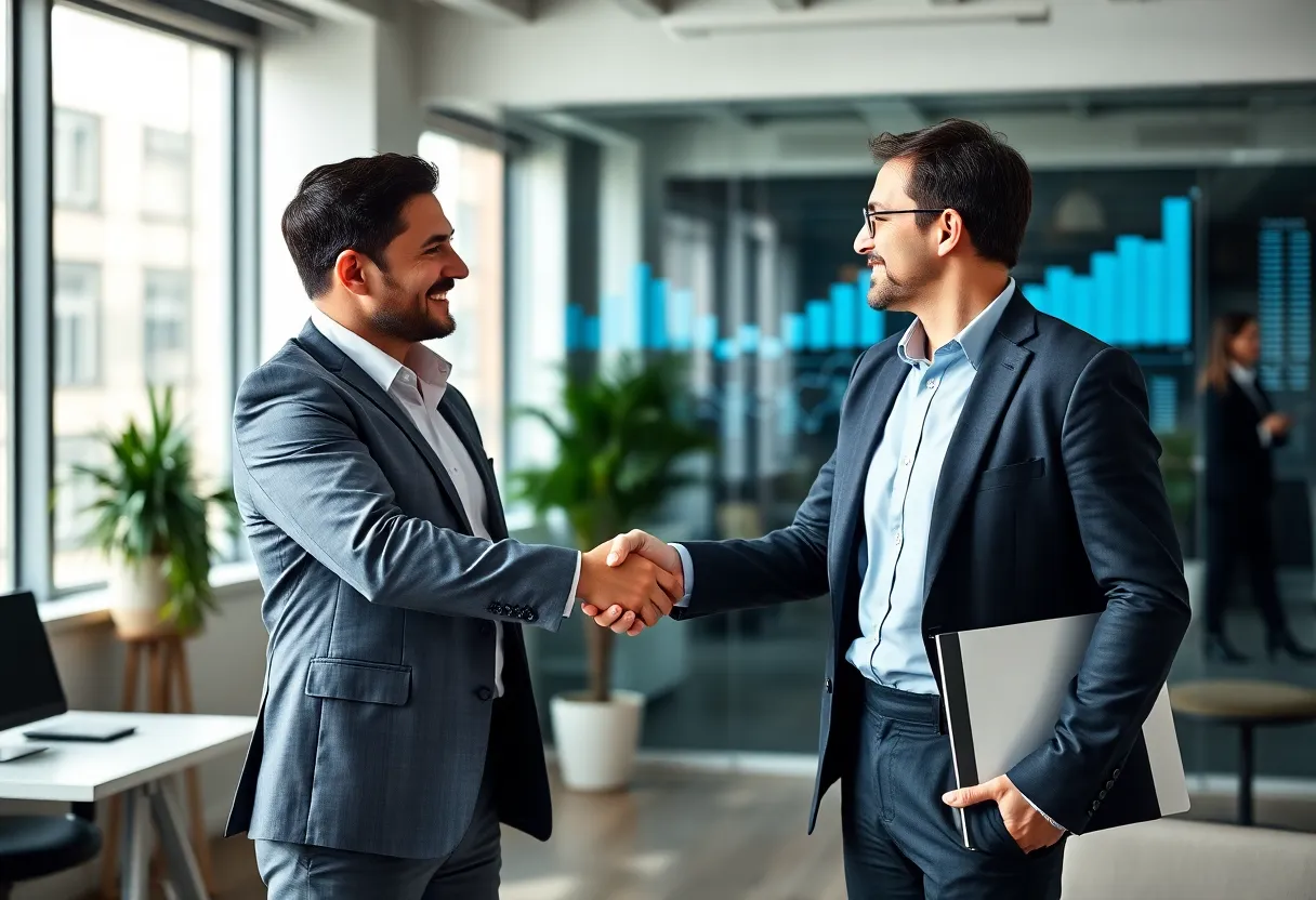 Executive handshake symbolizing the acquisition of Paysafe Direct by Kort Payments