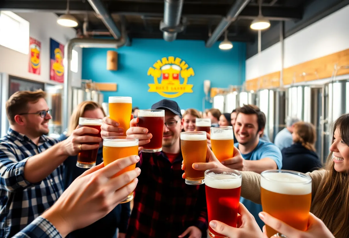 People enjoying craft beer at a Pennsylvania brewery