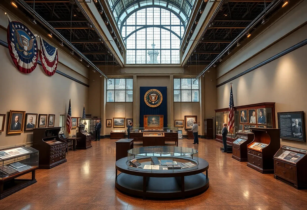 Historical presidential artifacts and renovated buildings in Michigan.