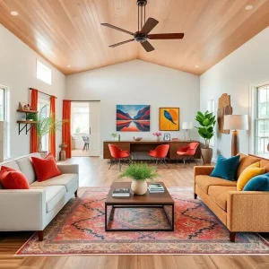 A bright and modern ranch home interior showcasing art and design