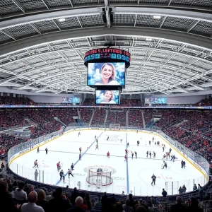 Conceptual design of a renovated Yost Ice Arena for women's hockey.