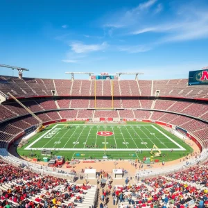 Renovated college football stadium with enthusiastic fans