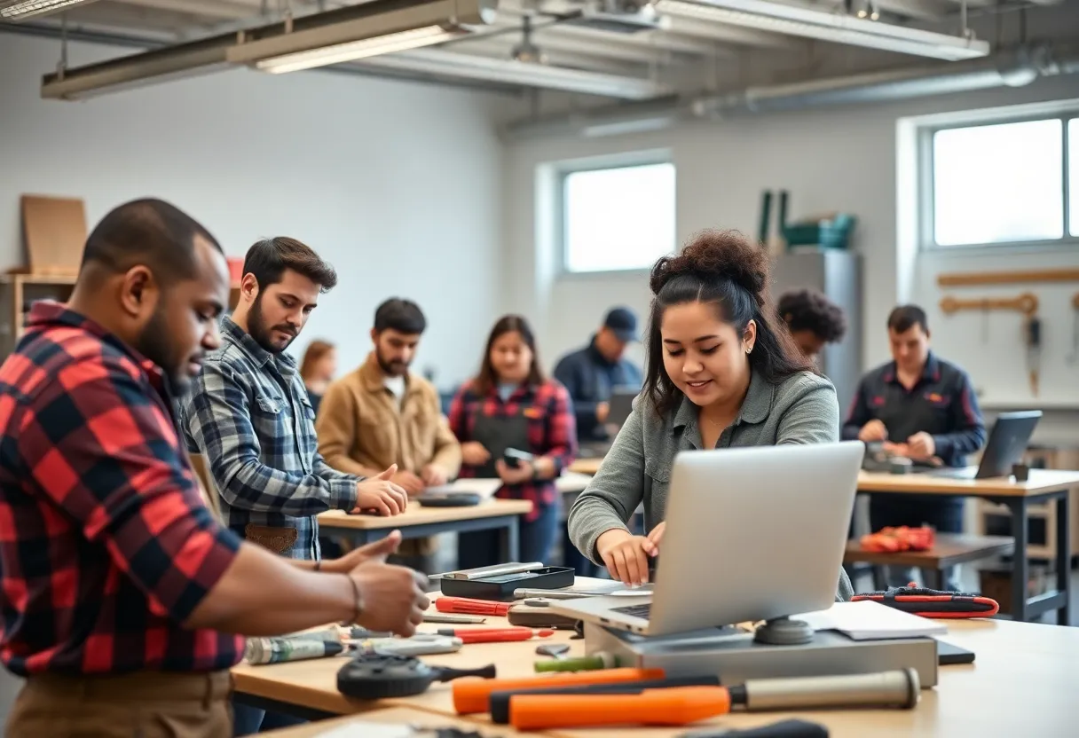 Young adults participating in skilled trades training