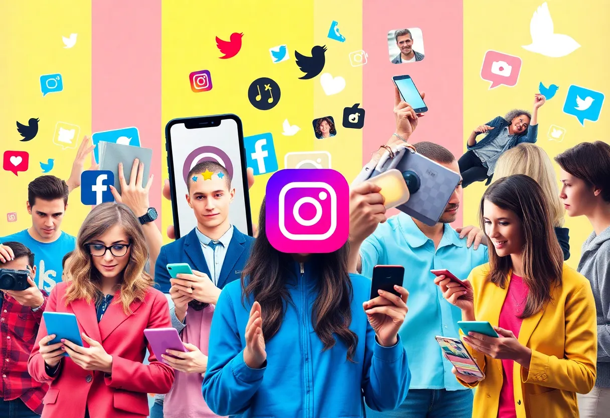 A visual representation of social media engagement in 2024 with users on various platforms.