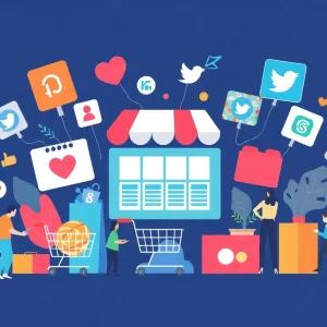 Social media icons representing e-commerce success