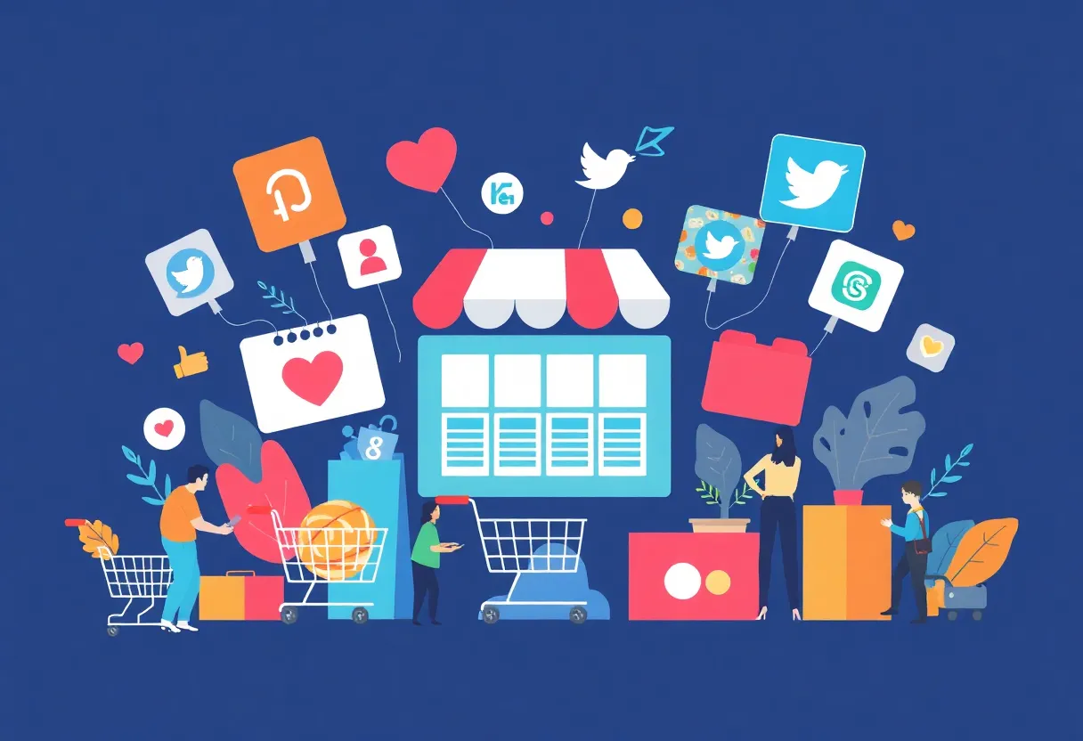 Social media icons representing e-commerce success