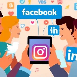 Illustration representing the interaction of various social media platforms with people.