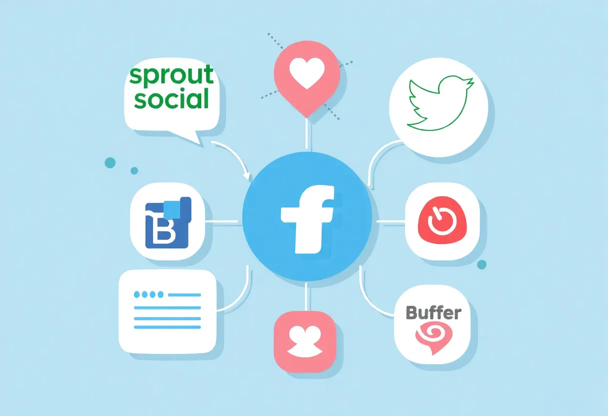 Illustration of top social media marketing tools.
