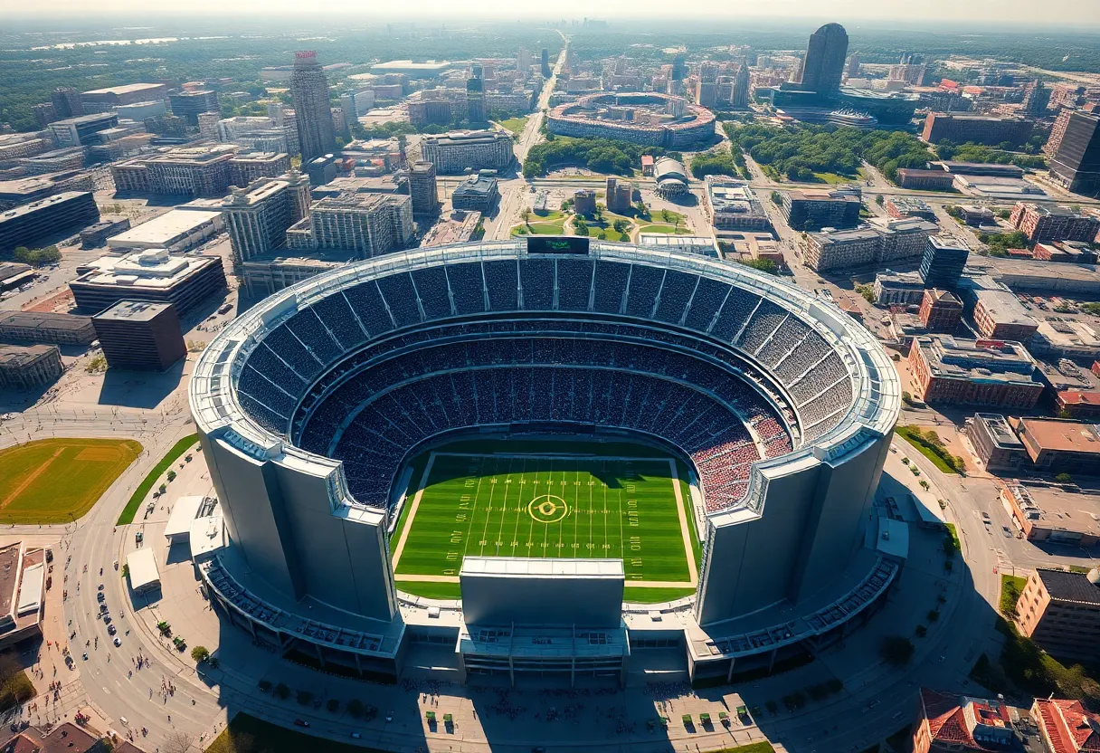 A historic view of Soldier Field during a football game.