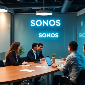 Employees discussing marketing strategies at Sonos
