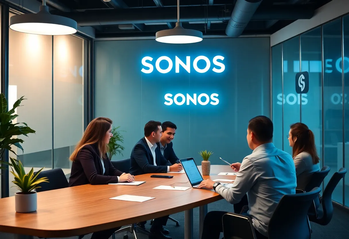 Employees discussing marketing strategies at Sonos