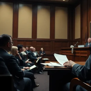Courtroom scene related to identity theft case in St. James