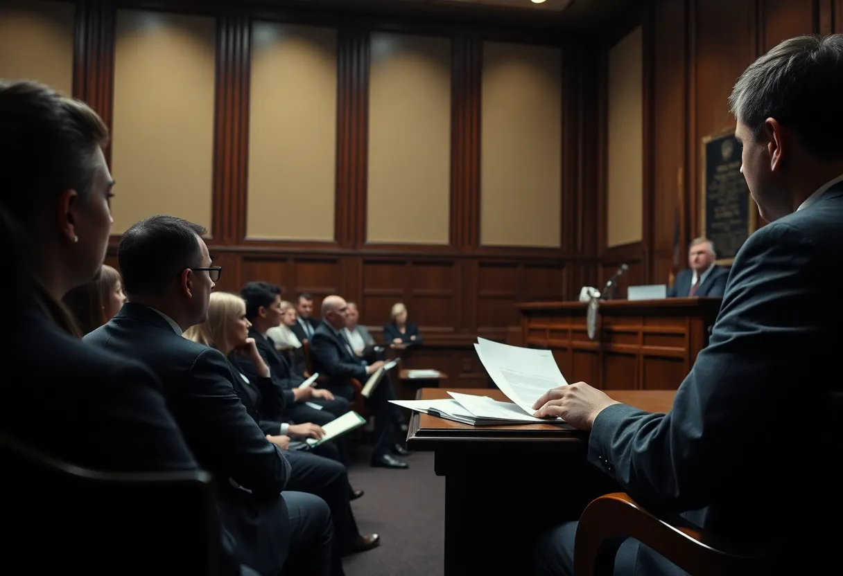 Courtroom scene related to identity theft case in St. James