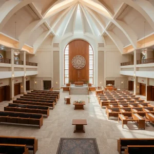 A view of the renovated Toronto Ontario Temple showcasing modern design and welcoming features.