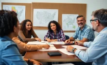 Emergency management professionals collaborating on disaster recovery strategies
