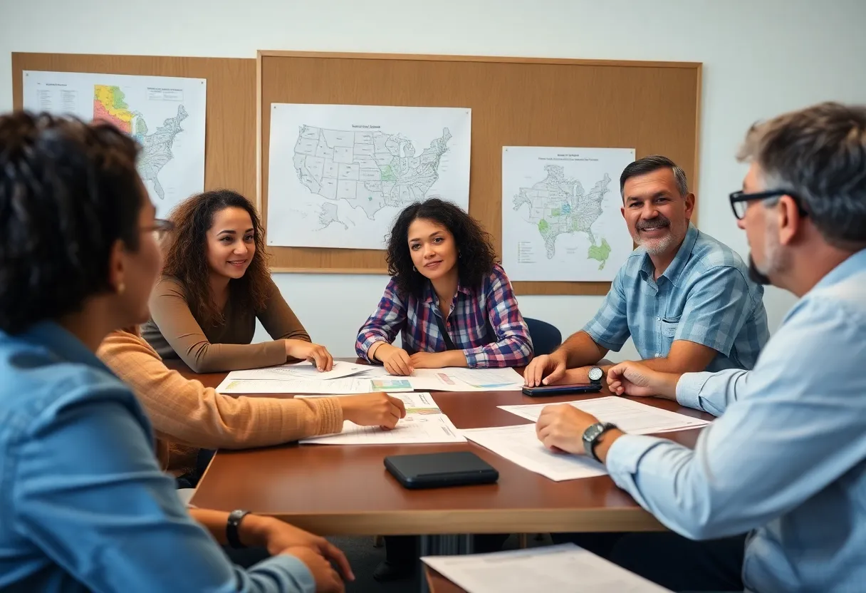 Emergency management professionals collaborating on disaster recovery strategies