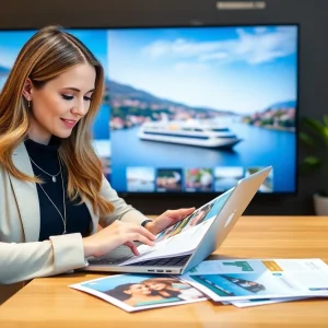 Travel advisor working with marketing tools for river cruises.