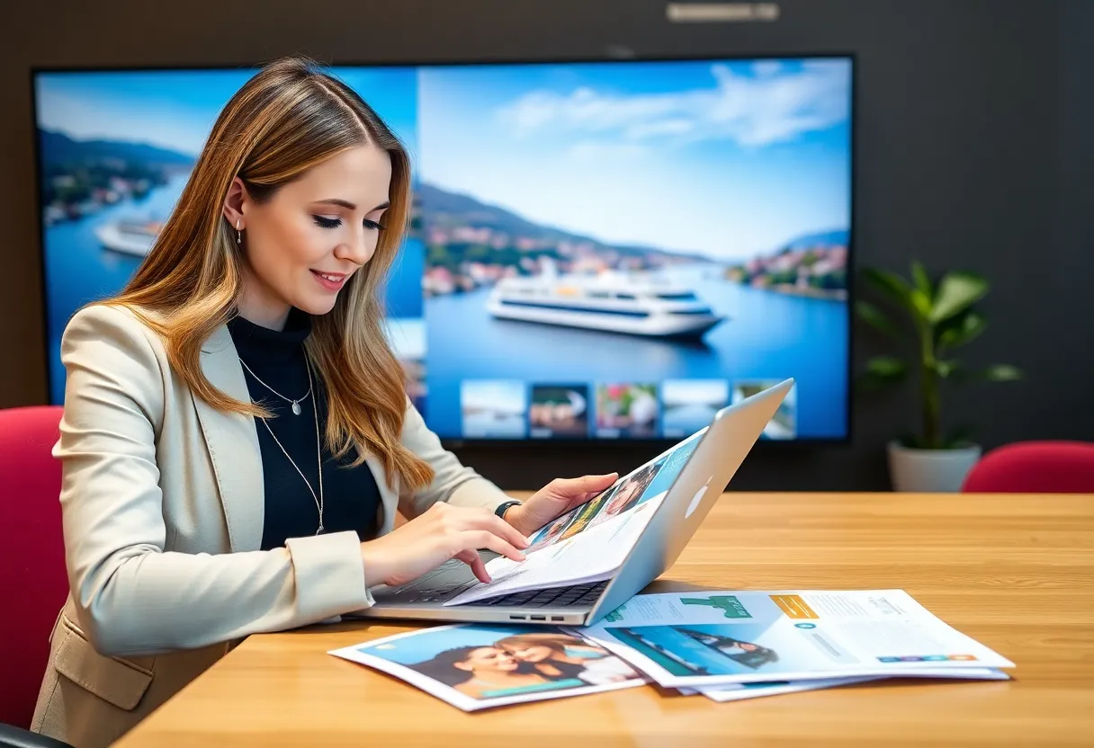Travel advisor working with marketing tools for river cruises.