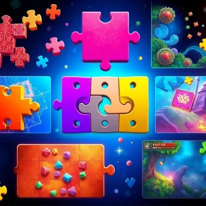 Illustration of various puzzle games showcasing gameplay elements.