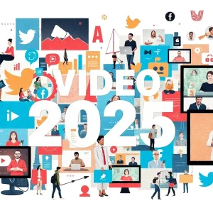 Collage illustrating video marketing trends of 2025.