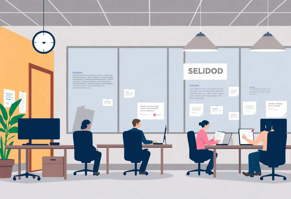 Illustration of employees discussing sick leave policies at a Michigan workplace.