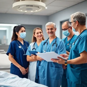 Medical professionals collaborating in a pulmonary care unit at York Hospital