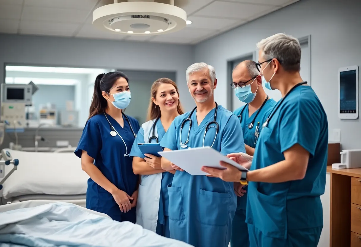 Medical professionals collaborating in a pulmonary care unit at York Hospital