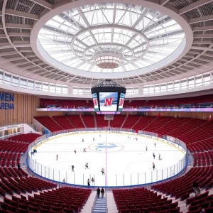 Conceptual image of the renovated Yost Ice Arena for women's hockey