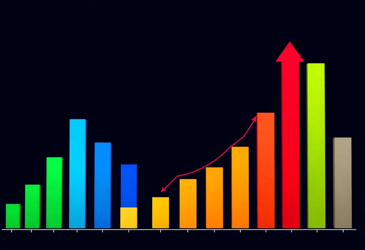 Colorful graphs with upward trends and digital marketing elements.