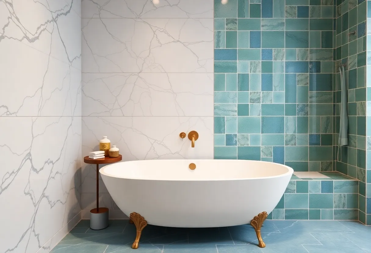 Stylish bathroom featuring modern tile trends of 2025