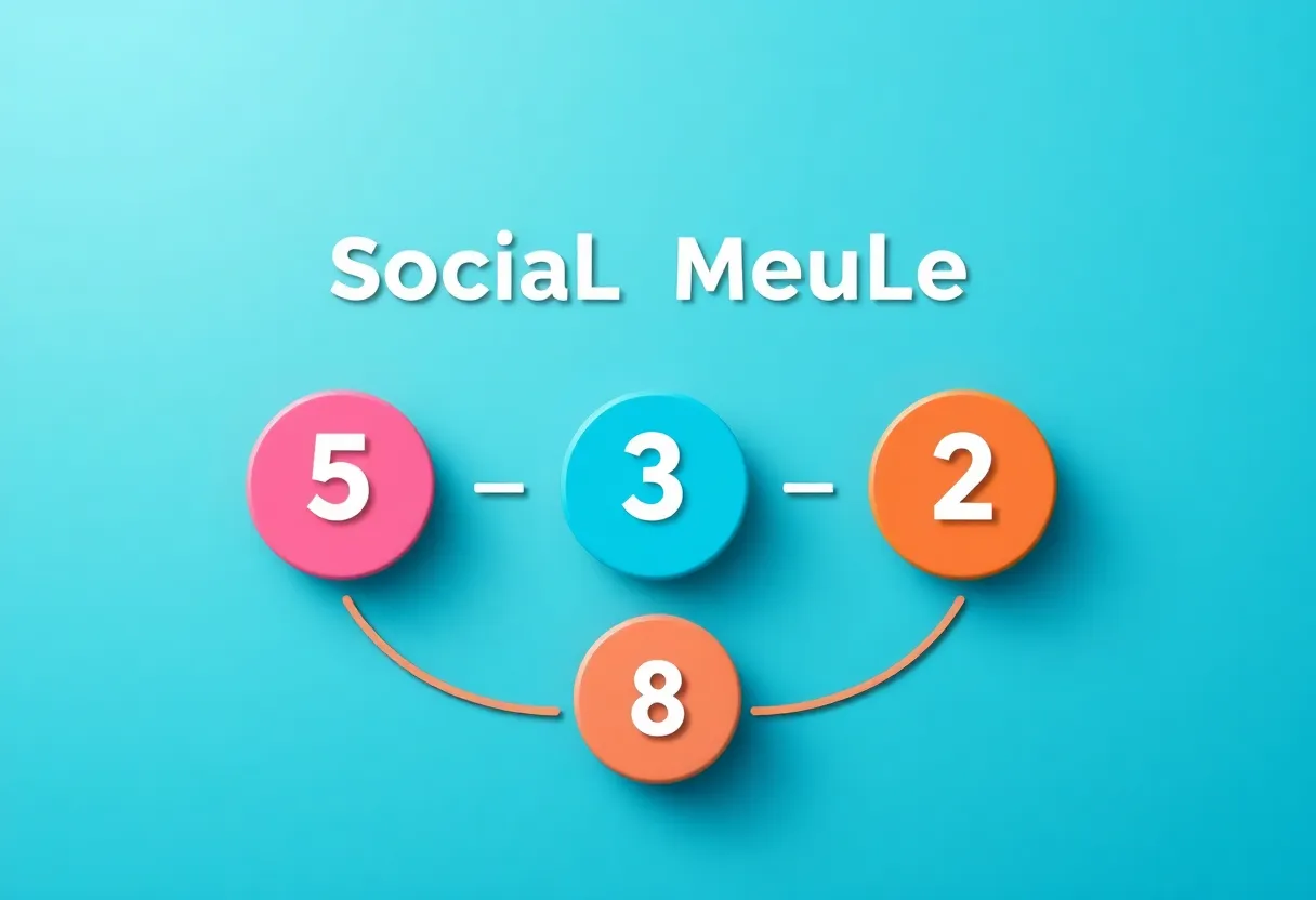 A colorful diagram showcasing the 5:3:2 rule for social media content structure.