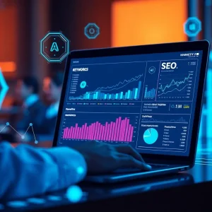 A marketer utilizing AI tools for SEO optimization.