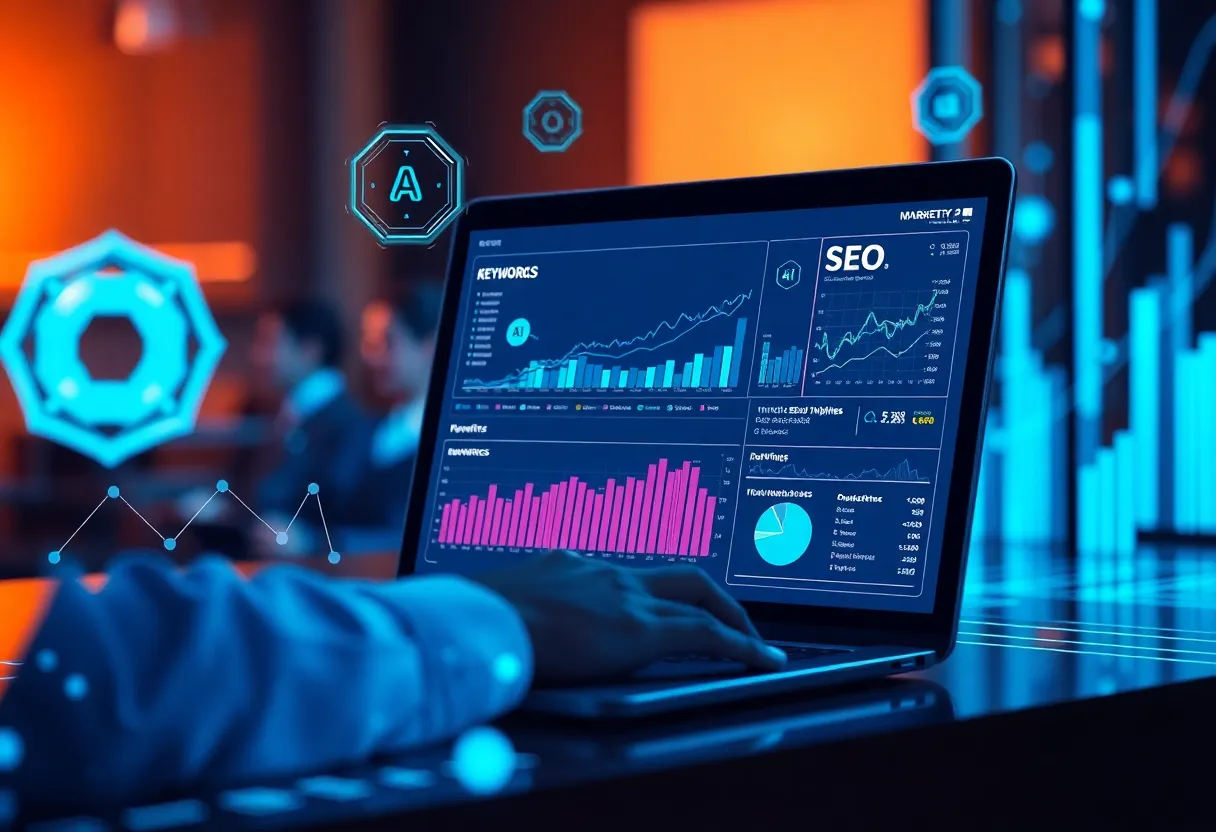 A marketer utilizing AI tools for SEO optimization.