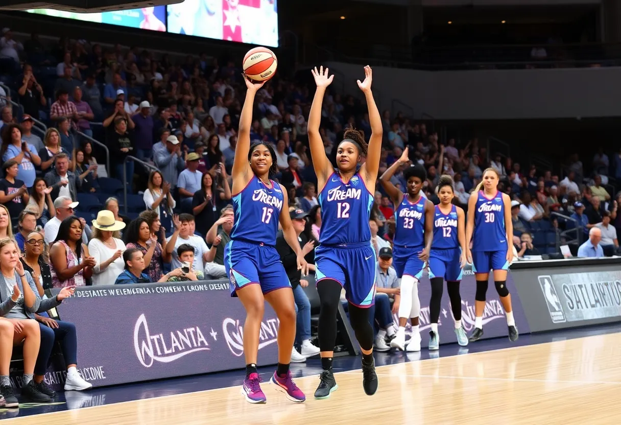 Atlanta Dream basketball team playing with cheering fans in the background