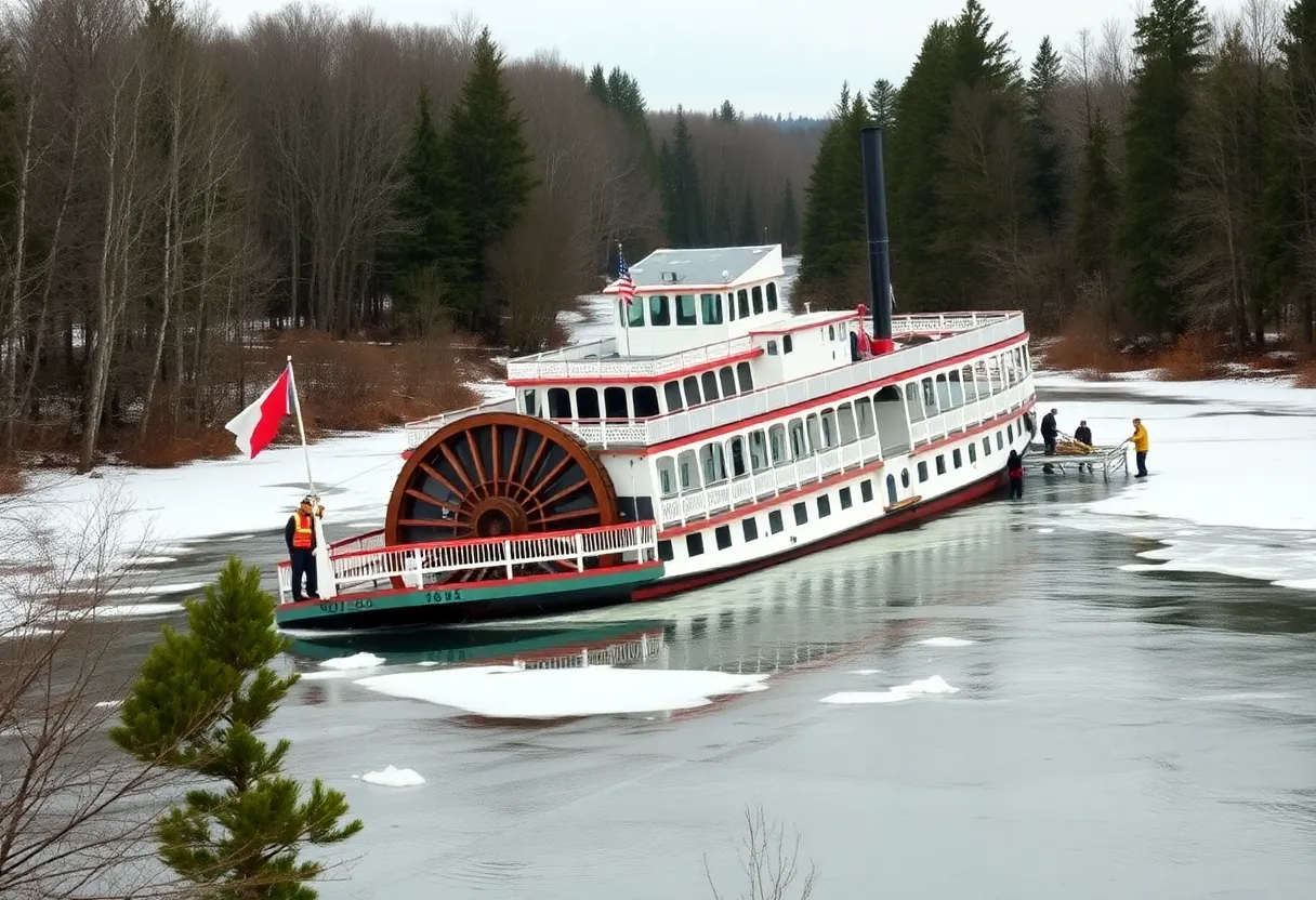 The sunken AuSable River Queen riverboat in Oscoda Township