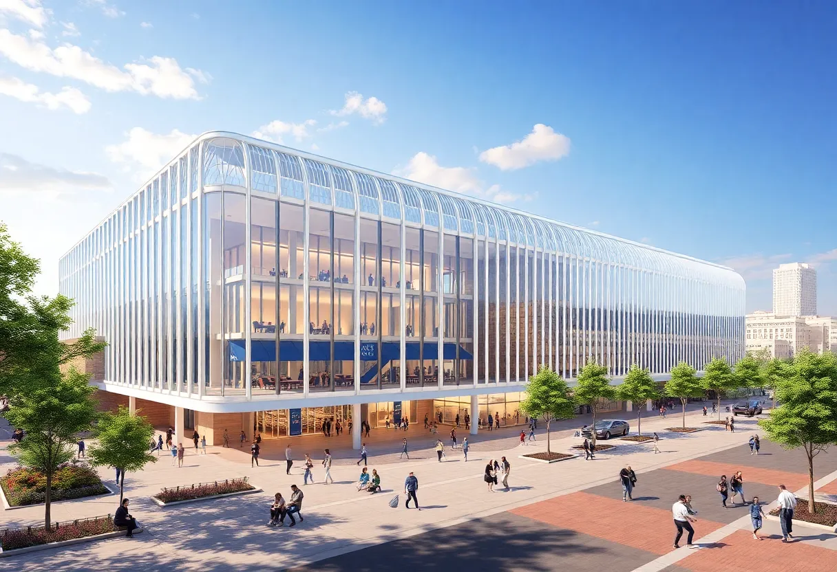 Rendering of the Austin Convention Center redevelopment showing modern architecture.