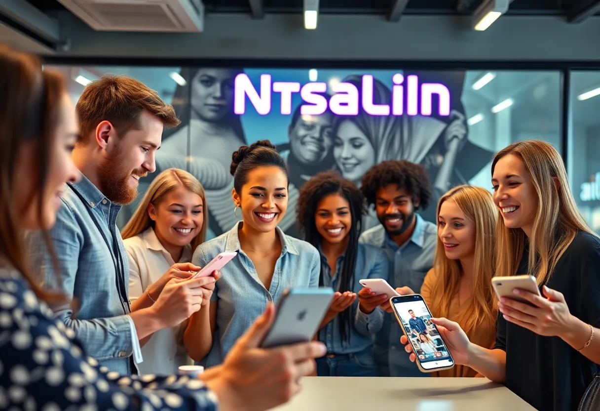 Diverse individuals interacting with social media platforms in Australia, representing modern marketing trends.