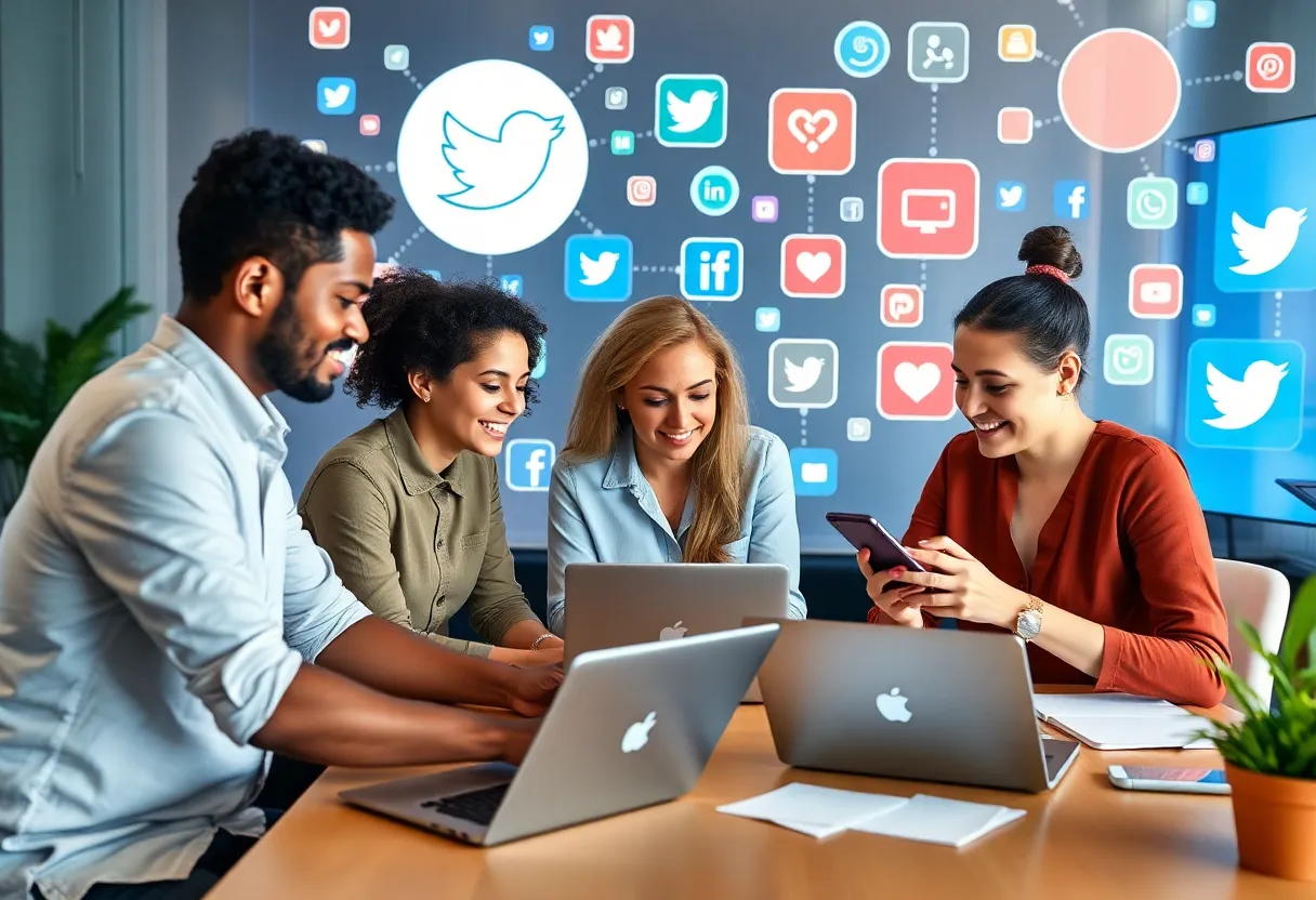Professionals collaborating on B2B social media strategies